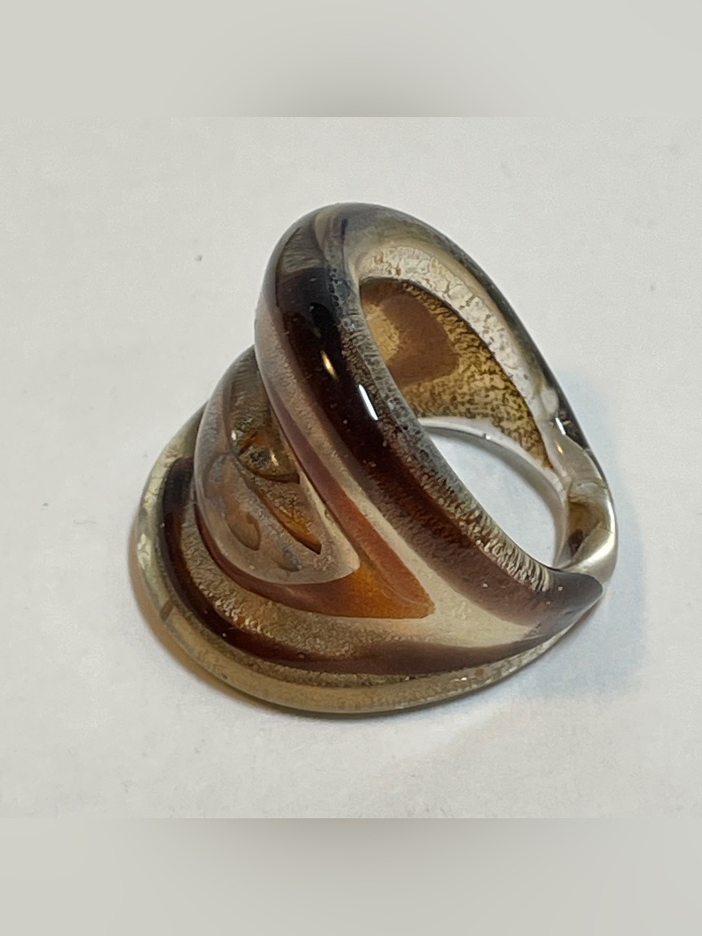 Brown Iridescent Silver Art Dichroic Glass Ring Murano Style Size 7 Statement